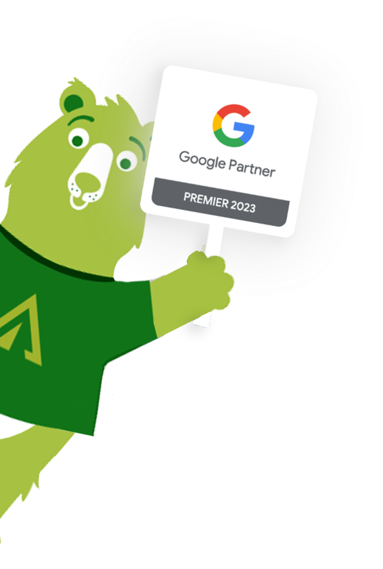 CAMP Digital bear holding Google Premier Partner 2023 sign