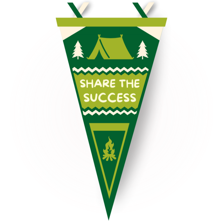 "Share the Success" written on a green pennant