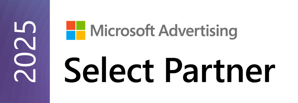 Banner proudly showcasing "2025 Microsoft Advertising Select Partner" alongside the iconic Microsoft logo, celebrating our Marketing Awards & Accolades.