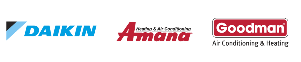 Logos of three renowned brands—Daikin, Amana, and Goodman—each synonymous with excellence in air conditioning and heating, form the backbone of home service digital marketing strategies.