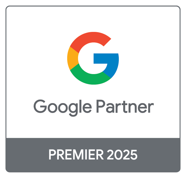 The Google Partner badge proudly displays the "Premier 2025" text, showcasing the vibrant multicolored Google "G" logo, symbolizing excellence in home service digital marketing.