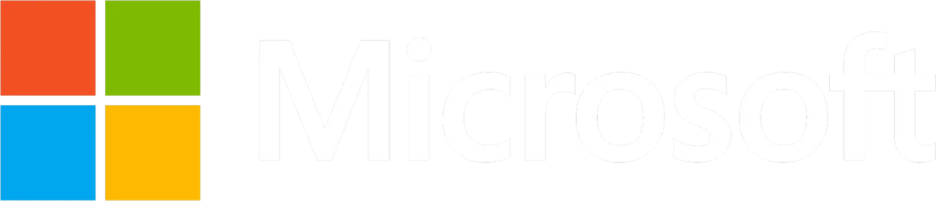 Microsoft logo featuring four colored squares (red, green, blue, yellow) to the left of the word "Microsoft" in large white letters on a black background.