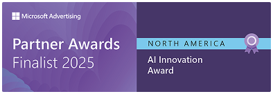 A Microsoft Advertising banner for the Partner Awards Finalist 2025, North America, AI Innovation Award—celebrating excellence in Home Service Digital Marketing.