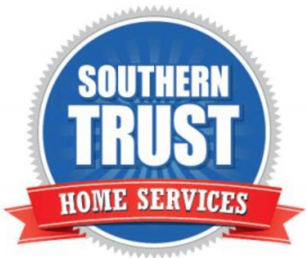 Blue circular logo with "Southern Trust" in white letters and a red ribbon below reading "Home Services.