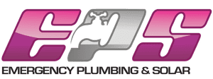 Logo for Emergency Plumbing & Solar featuring large stylized "EPS" letters, a faucet graphic, and the company name below in bold text.
