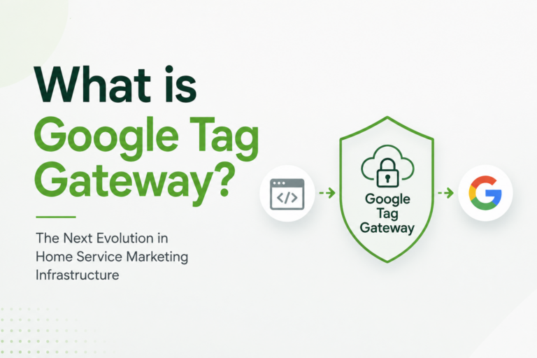 Graphic showing "What is Google Tag Gateway?" with icons representing data flow from a webpage to Google Tag Gateway, then to Google, highlighting marketing infrastructure.