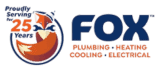 Fox logo with a fox illustration and text: "Proudly Serving for 25 Years. FOX Plumbing • Heating • Cooling • Electrical.