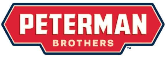 Red and white logo with the text "PETERMAN" in large letters and "BROTHERS" in smaller letters below, all inside a red, shield-shaped background.