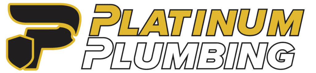 Platinum Plumbing logo with bold yellow and black "P" graphic and the words "Platinum Plumbing" in yellow and black outlined text.