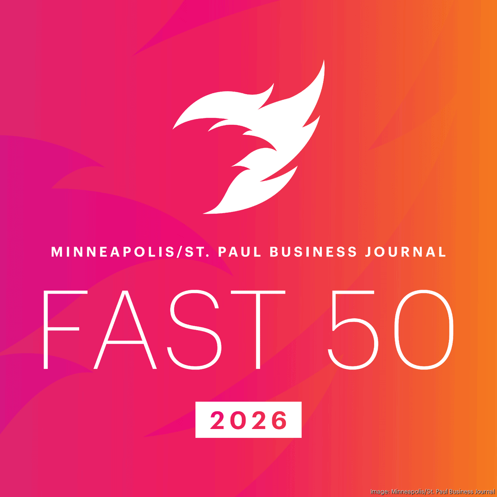 Minneapolis/St. Paul Business Journal Fast 50 logo with a phoenix graphic and “2026” in a box on a pink and orange background, highlighting Marketing Awards & Accolades.